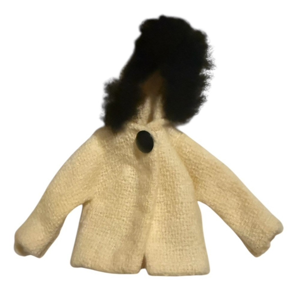 Vintage Barbie Coat Furry Hood Ivory Brown Snap